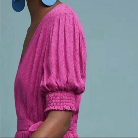 Anthropologie Rayon Maeve Breanna Wrap  Raspberry Midi Belted Lined Resort Dress - Picture 4 of 16